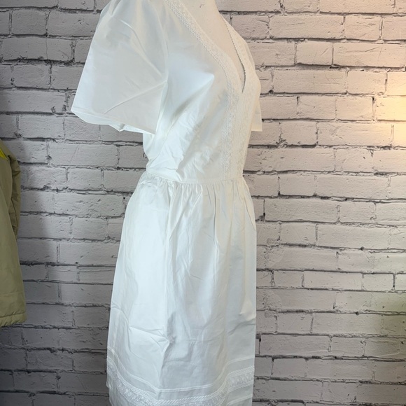 Maggy London White Cotton V Neck Lace Embroidered Boho Vacation Dress Size 14 - Picture 6 of 12